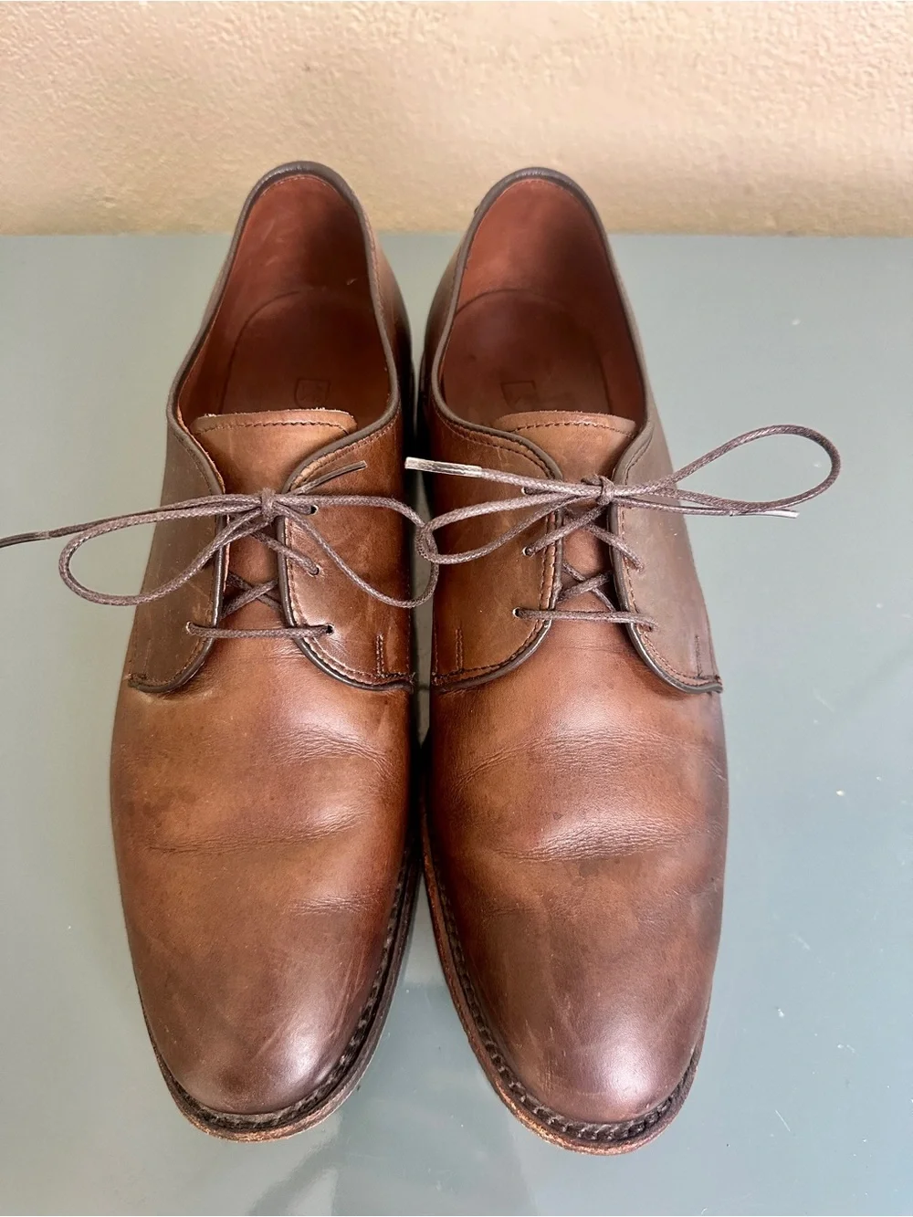 Allen Edmonds Kenilworth Brown Leather Plain Toe Bluchers Oxfords US 8.5 D $450